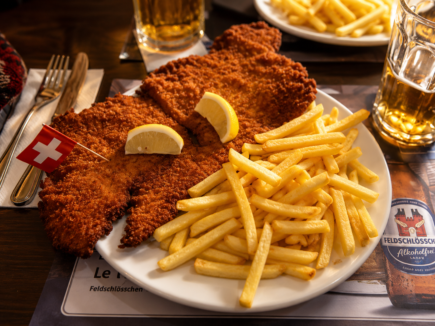 Riesen-Cordon-bleu mit Pommes